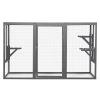 Spacious wooden cat cage with waterproof roof with adjustable pedals suitable - gray